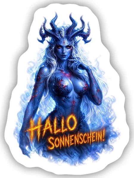 Hallo Sonnenschein! – Dämonin Design - Sticker Größe S (10 x 10 cm) - Mattweiß - Vorne