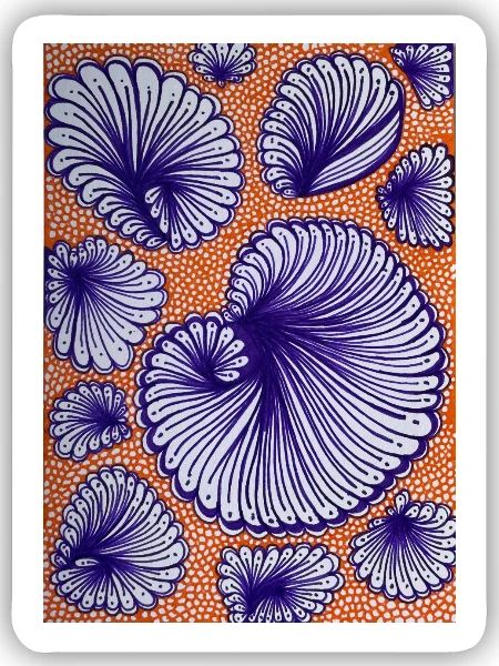Lila Muschelornamente auf Orange - Sticker Größe S (10 x 10 cm) - Mattweiß - Vorne