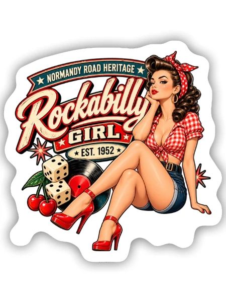Rockabilly Pin-Up-Rucksack – Normandy Road - Sticker Größe S (10 x 10 cm) - Mattweiß - Vorne