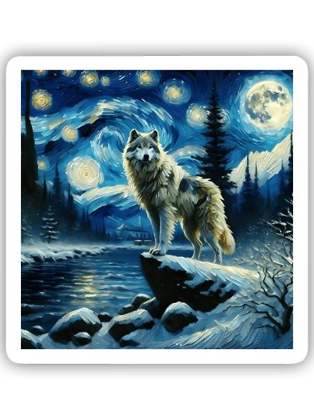 Grauwolf Starry Night - Sticker Größe S (10 x 10 cm) - Mattweiß - Vorne