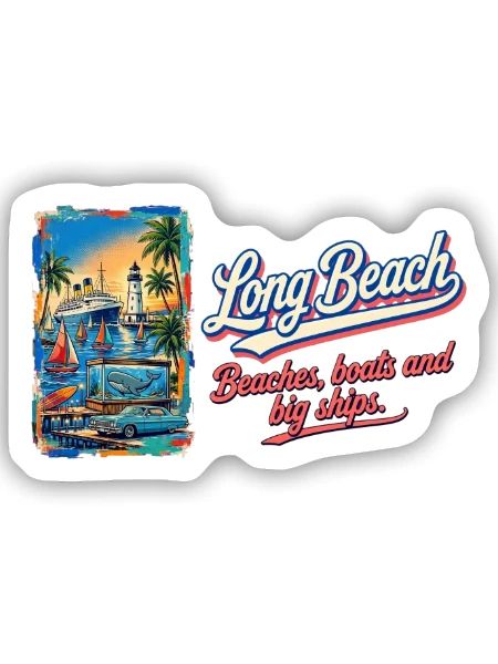 Long Beach Retro Vintage Ship Lighthouse Design - Sticker Größe S (10 x 10 cm) - Mattweiß - Vorne