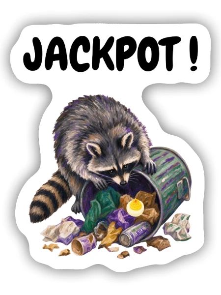 Waschbär, der gefüllte Eier frisst - Sticker Größe S (10 x 10 cm) - Mattweiß - Vorne