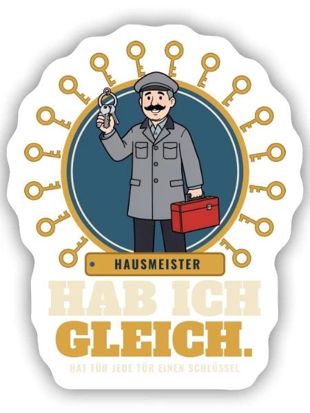 Hausmeister – Geschenk Rente Abschied Schule - Sticker Größe S (10 x 10 cm) - Mattweiß - Vorne