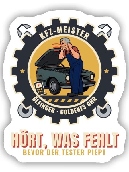 Kfz-Meister – Mechaniker Werkstatt Meisterbrief - Sticker Größe S (10 x 10 cm) - Mattweiß - Vorne