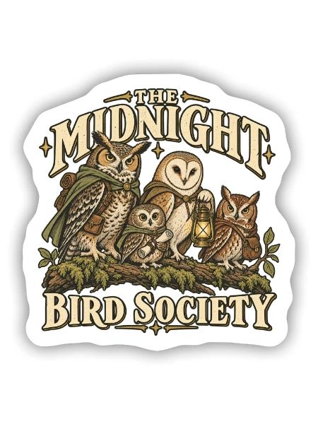 Mitternachts Eulen Gesellschaft - Sticker Größe S (10 x 10 cm) - Mattweiß - Vorne