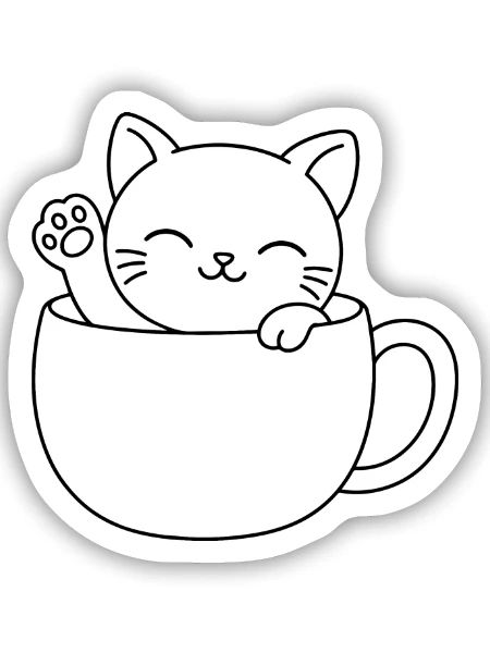 Süßes Teetassen-Kätzchen - Sticker Größe S (10 x 10 cm) - Mattweiß - Vorne