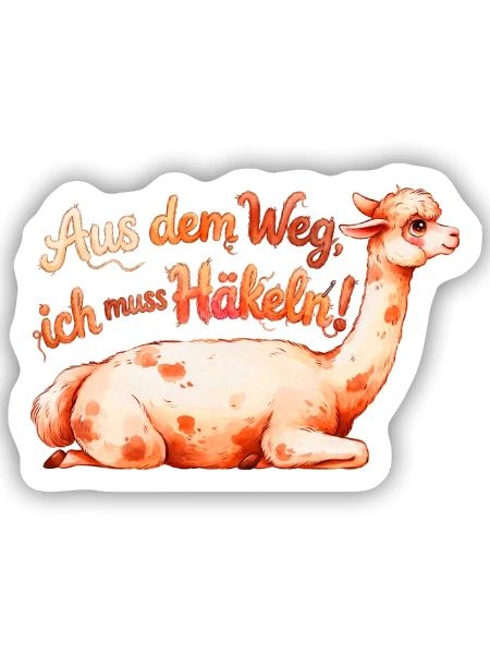 Aus dem Weg ich muss Häkeln Alpaka Geschenk - Sticker Größe S (10 x 10 cm) - Mattweiß - Vorne