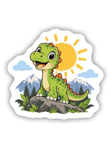 Süßer Dinosaurier – Kleiner Dino auf Abenteuer - Sticker Größe S (10 x 10 cm) - Mattweiß - Vorne