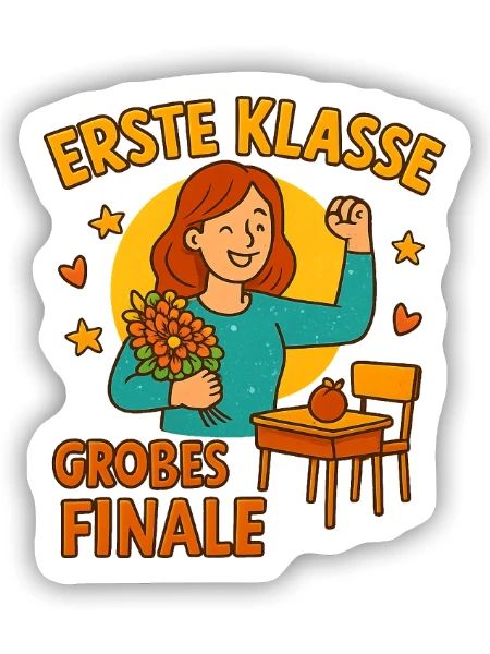 Erstes Schuljahr geschafft – Lehrkraft Geschenk - Sticker Größe S (10 x 10 cm) - Mattweiß - Vorne