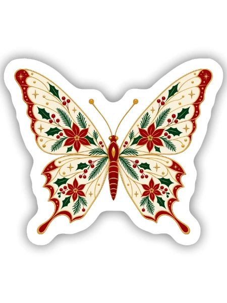 Christmas Botanical Butterfly - Sticker Größe S (10 x 10 cm) - Mattweiß - Vorne