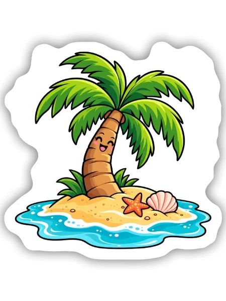 Tropische Palme – Sommer am Meer - Sticker Größe S (10 x 10 cm) - Mattweiß - Vorne