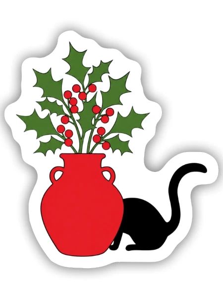 gatto_si_nasconde_dietro_vaso_con_agrifoglio - Sticker Größe S (10 x 10 cm) - Mattweiß - Vorne
