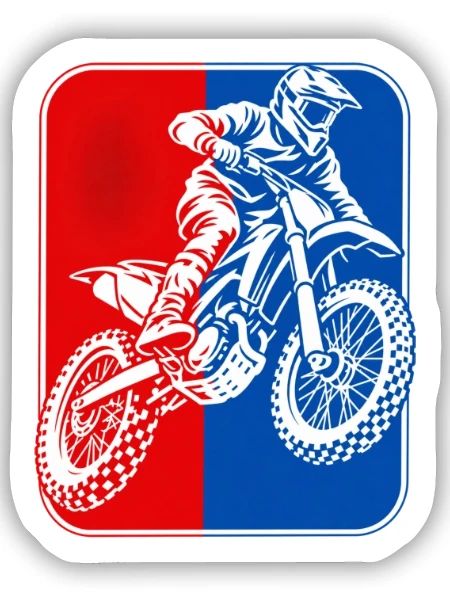 Motocross-Rider RotBlau Kontrast - Sticker Größe S (10 x 10 cm) - Mattweiß - Vorne