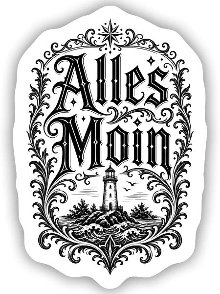 Alles Moin – Leuchtturm Shirt - Sticker Größe S (10 x 10 cm) - Mattweiß - Vorne