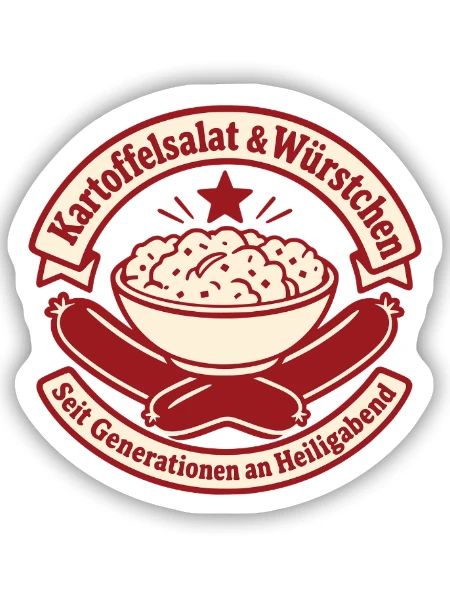 Kartoffelsalat Würstchen Heiligabend Tradition - Sticker Größe S (10 x 10 cm) - Mattweiß - Vorne