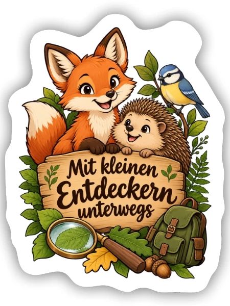 Erzieher Shirt mit Waldtieren & kleine Entdecker - Sticker Größe S (10 x 10 cm) - Mattweiß - Vorne