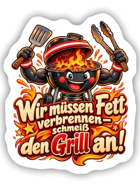 Wir müssen Fett verbrennen – Schmeiß den Grill an! - Sticker Größe S (10 x 10 cm) - Mattweiß - Vorne