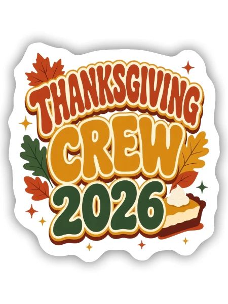 Thanksgiving Crew 2026 – Family Group Shirt - Sticker Größe S (10 x 10 cm) - Mattweiß - Vorne