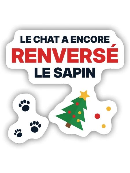 Die Katze hat wieder den Baum umgestoßen – Weihnachtshumor - Sticker Größe S (10 x 10 cm) - Mattweiß - Vorne