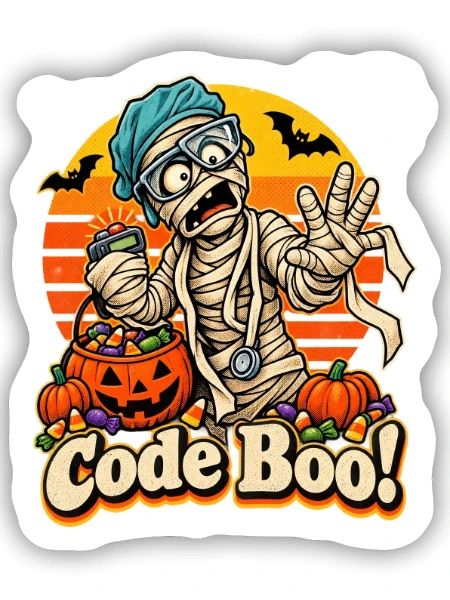 Halloween Mumienarzt Code Boo Notfall - Sticker Größe S (10 x 10 cm) - Mattweiß - Vorne