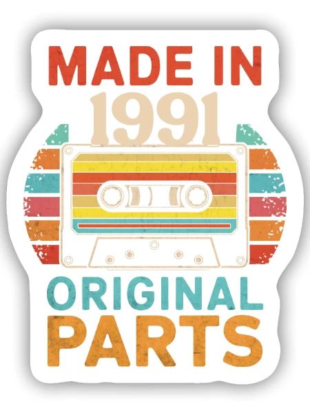 1991 Geburtstag Original 90er 80er Retro-Kassette - Sticker Größe S (10 x 10 cm) - Mattweiß - Vorne