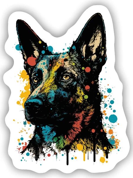 Belgischer Malinois Schäferhund Bunt Pop Art Hund - Sticker Größe S (10 x 10 cm) - Mattweiß - Vorne