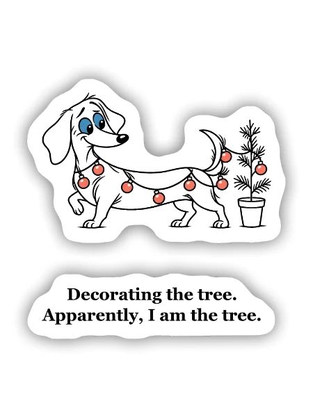 Der Dackel wird zum Weihnachtsbaum - Sticker Größe S (10 x 10 cm) - Mattweiß - Vorne