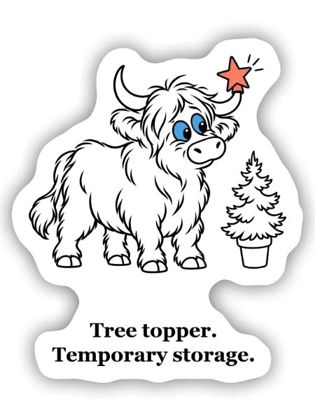 Highland-Kuh hält den Weihnachtsbaum-Topper - Sticker Größe S (10 x 10 cm) - Mattweiß - Vorne