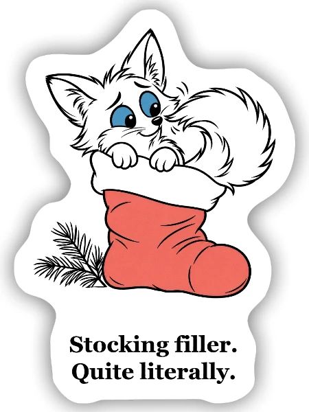 Christmas Fox versteckt sich in einem Strumpf - Sticker Größe S (10 x 10 cm) - Mattweiß - Vorne