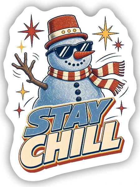 Stay Chill – Retro Schneemann Weihnachten - Sticker Größe S (10 x 10 cm) - Mattweiß - Vorne