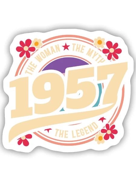 1957 70 Jahre Jubiläum Vintage Woman - Sticker Größe S (10 x 10 cm) - Mattweiß - Vorne