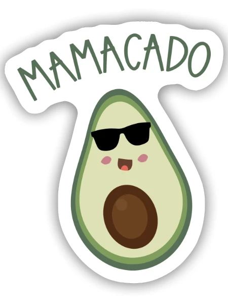 Mamacado Avocado Cartoon mit Sonnenbrille - Sticker Größe S (10 x 10 cm) - Mattweiß - Vorne