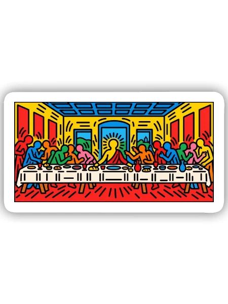 Pop-Art-Panel zum letzten Abendmahl - Sticker Größe S (10 x 10 cm) - Mattweiß - Vorne