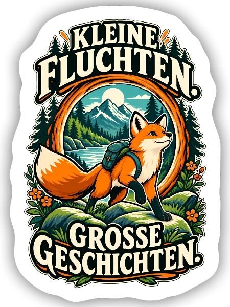 Kleine Fluchten große Geschichten Fuchs - Sticker Größe S (10 x 10 cm) - Mattweiß - Vorne