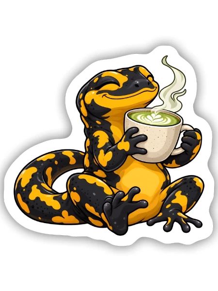 Salamander genießt einen Matcha Latte - Sticker Größe S (10 x 10 cm) - Mattweiß - Vorne