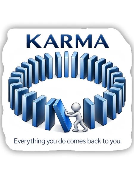 Karma Spruch Domino Effekt Alles kommt zurück - Sticker Größe S (10 x 10 cm) - Mattweiß - Vorne