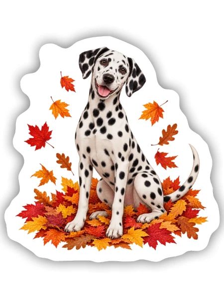 Herbst Dalmatiner im bunten Laub - Sticker Größe S (10 x 10 cm) - Mattweiß - Vorne