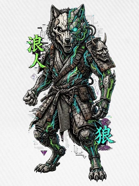 Cyber Wolf Mech Samurai Krieger