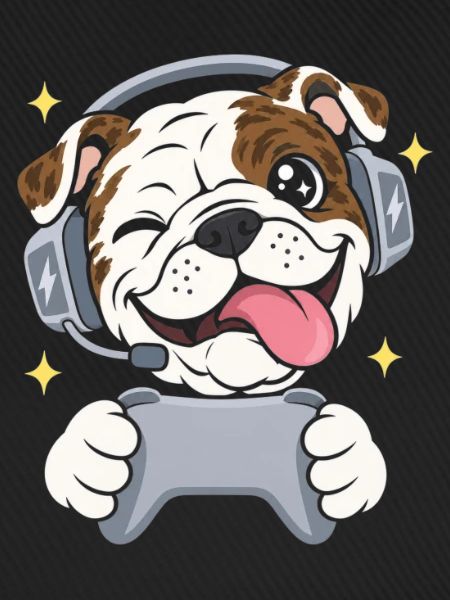 Gaming Englische Bulldogge mit Headset Controller