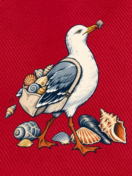 Möwe beim Muschelsammeln am Meer