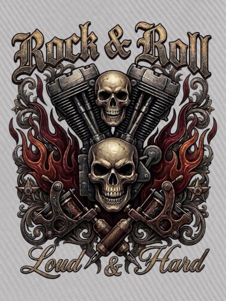 Rock & Roll Skull Flames 