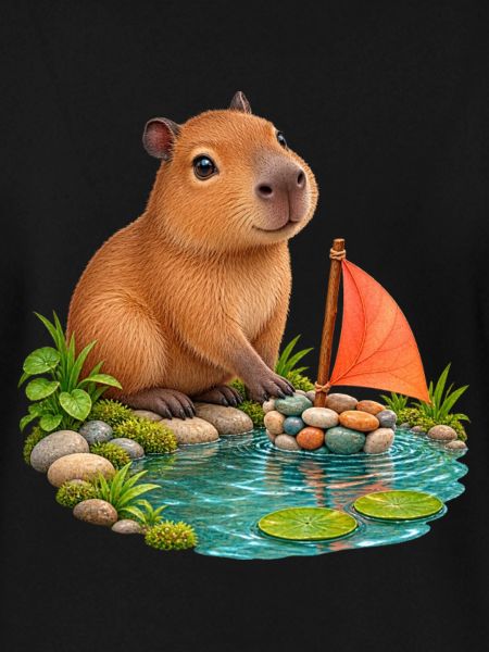 Kleines Capybara am Kieselboot