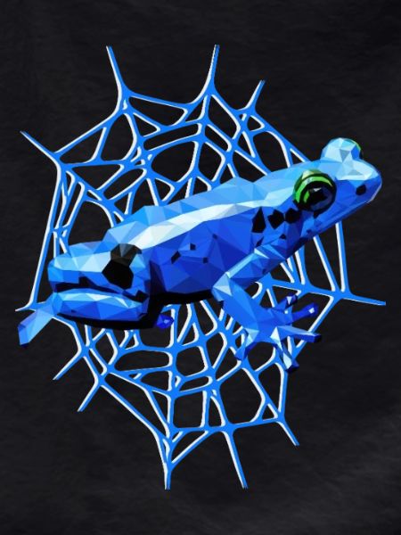 Pfeilgiftfrosch mit Spinnennetz, blauer Frosch