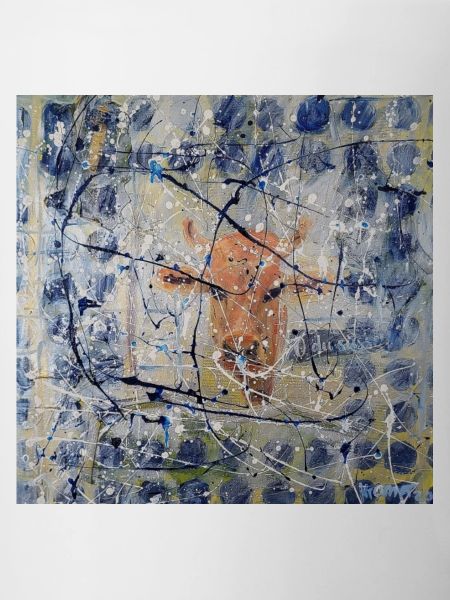 Orange Kuh im Splatter-Abstract