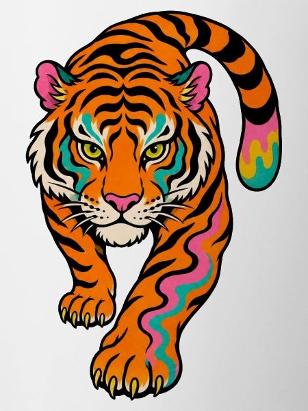 Neonfarben Tiger im Sprung