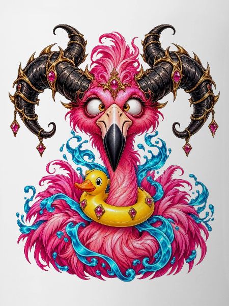 Flamingo-Gehörnter Dämon mit Entenboje