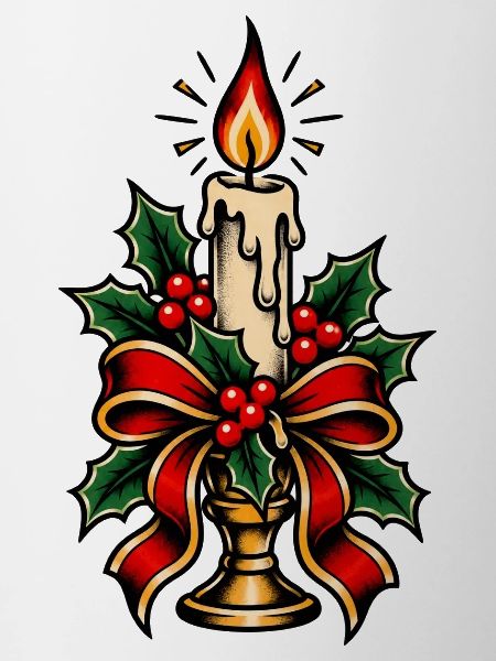 Kerzenbeleuchteter Stechpalmen-Weihnachtsbogen