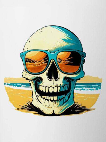 Skull with sunglasses on Beach