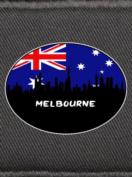 Melbourne-Australien-Flaggen-Skyline-Schattenbild-Reise