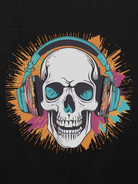 Totenkopf mit Kopfhörern